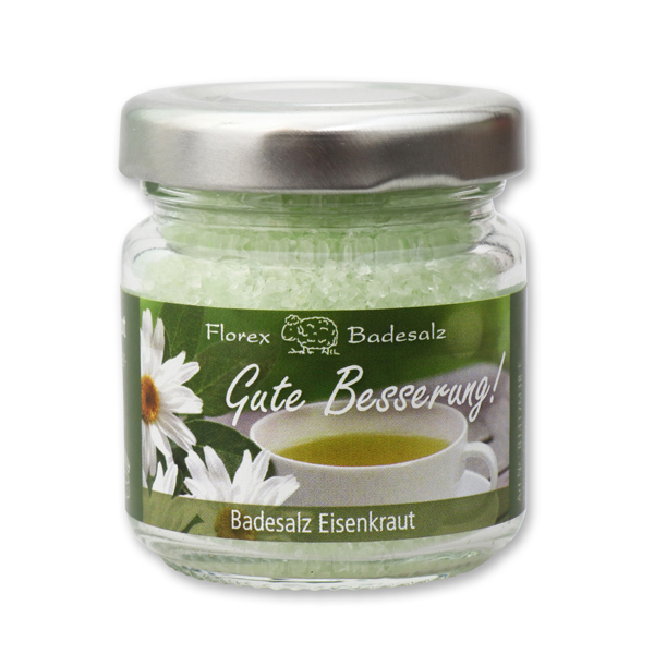 Bath salt 60g in a glass jar "Gute Besserung", Verbena 