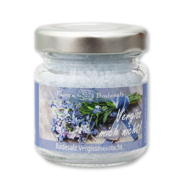 Bath salt 60g in a glass jar "Vergiss mich nicht", Forget-Me-Not 