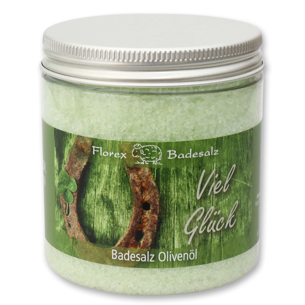 Badesalz 300g in der Dose "Viel Glück", Olivenöl 