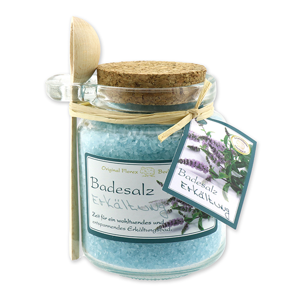 Bath salt 300g in a glass jar with a wooden spoon, "Against a cold" 
