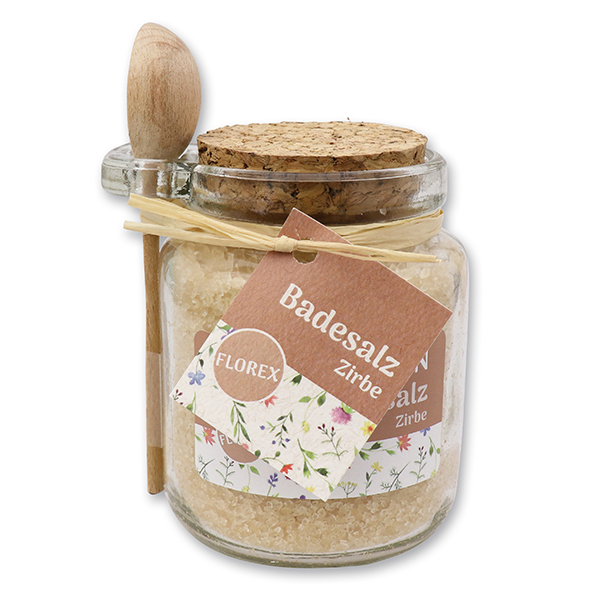 Bath salt 300g in a glass jar with wooden spoon "Kraft tanken", Swiss Pine 