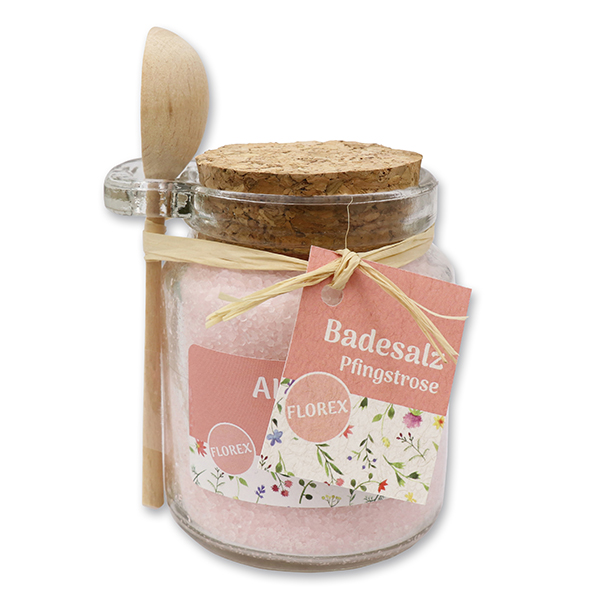 Bath salt 300g in a glass jar with wooden spoon "Alles Liebe", Peony 