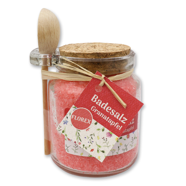 Bath salt 300g in a glass jar with wooden spoon "Von Herzen", Pomegranate 