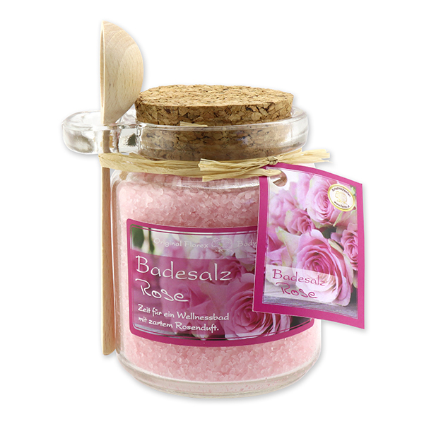 Badesalz 300g im Glas mit Holzlöffel, Rose Diana 