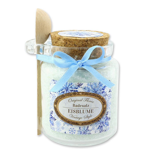Bath salt 300g in a glass jar with a wooden spoon "Vintage motif 220", Ice flower 