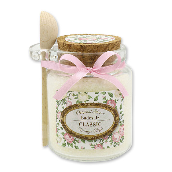 Bath salt 300g in a glass jar with a wooden spoon "Vintage motif 76", Classic 