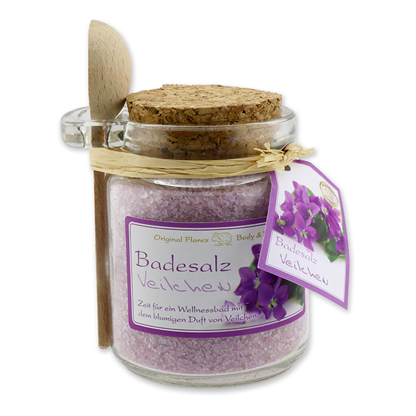 Bath salt 300g in a glass jar with a wooden spoon, Viola 