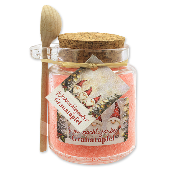 Bath salt 300g in a glass jar with a wooden spoon "Christmas magic motif 23", Pomegranate 