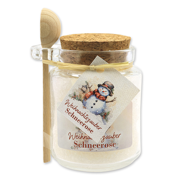 Bath salt 300g in a glass jar with a wooden spoon "Christmas magic motif 5", Christmas rose white 