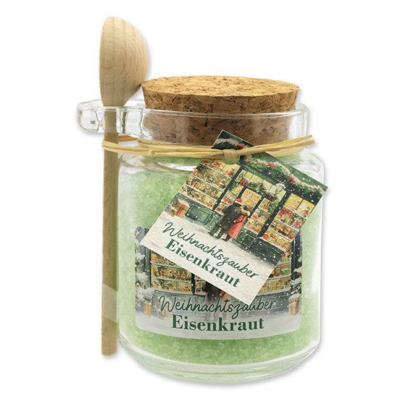Bath salt 300g in a glass jar with a wooden spoon "Christmas magic motif 9", Verbena 