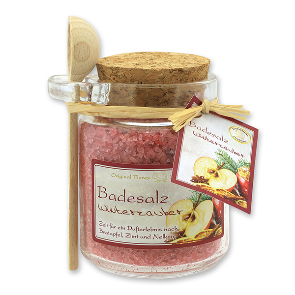 Bath salt 300g in a glass jar with a wooden spoon, Winter magic 