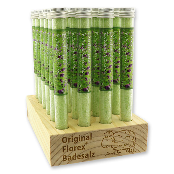 Wooden stand filled with bath salt in a vial 28g, Verbena 