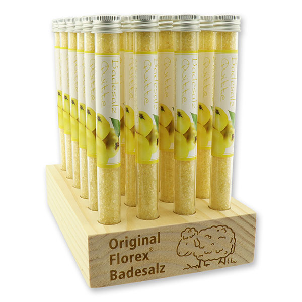 Wooden stand filled with bath salt in a vial 28g, Quince 