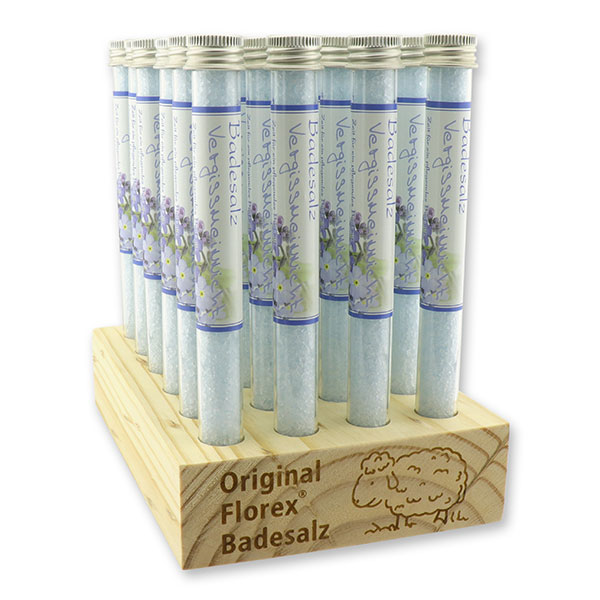 Wooden stand filled with bath salt in a vial 28g, Forget-me-not 