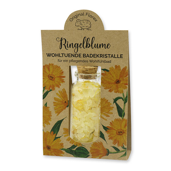 Badesalz 40g im Glas mit Kork "Wohlfühlzeit", Ringelblume 