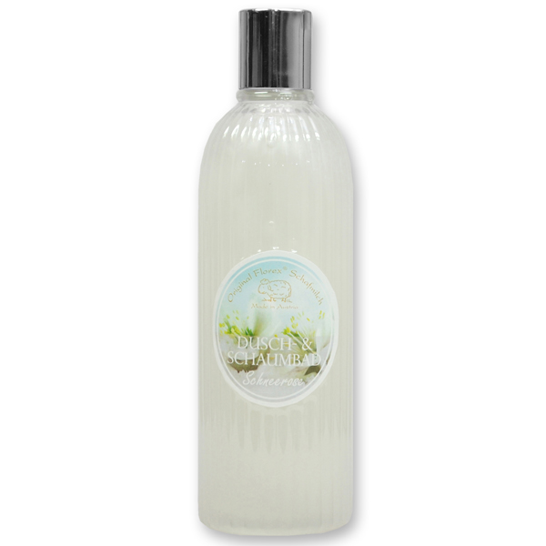 Shower- & foam bath with organic sheep milk 330ml in the bottle, Christmas Rose White 
