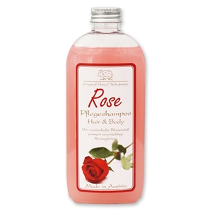 Pflegeshampoo Hair&Body mit Schafmilch 250ml in der Flasche, Rose rot 