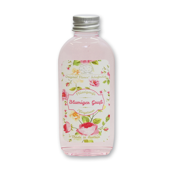 Liquid sheep milk soap 75ml "Blumiger Gruß", Peony 
