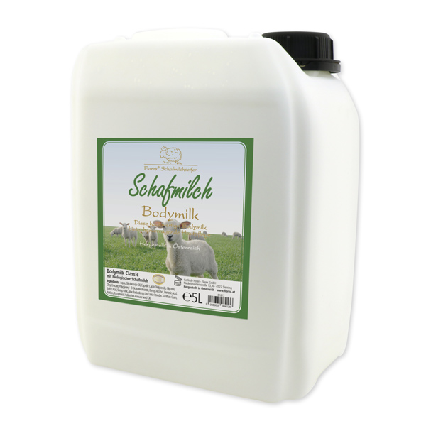 Body milk with organic sheep milk refill 5L in a canister, Classic 