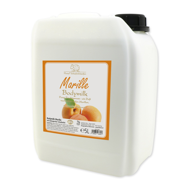 Body milk with organic sheep milk refill 5L in a canister, Apricot 