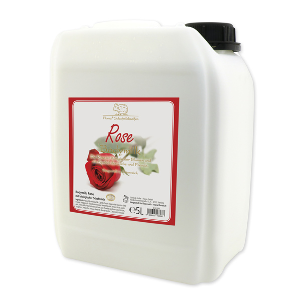 Bodymilk mit biologischer Schafmilch Nachfüller 5L im Kanister, Rose rot 