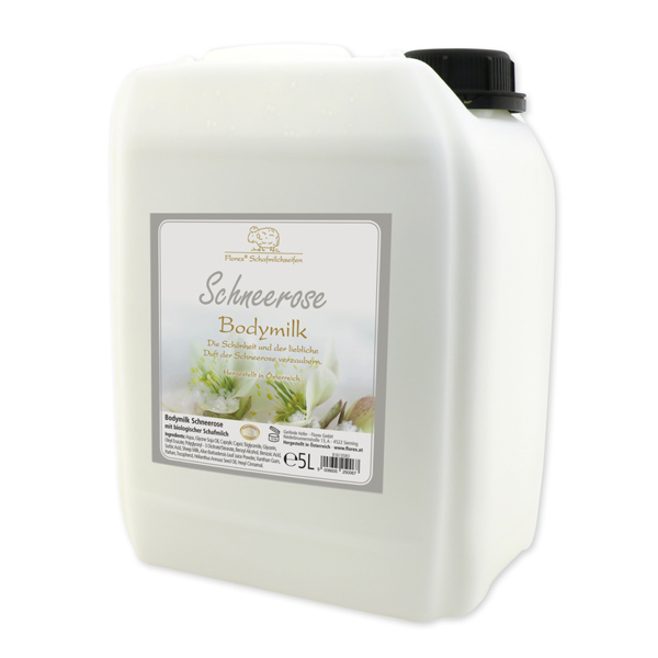 Body milk with organic sheep milk refill 5L in a canister, Christmas rose white 