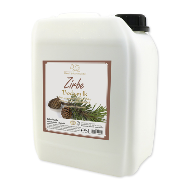 Body milk with organic sheep milk refill 5L in a canister, Swiss pine 