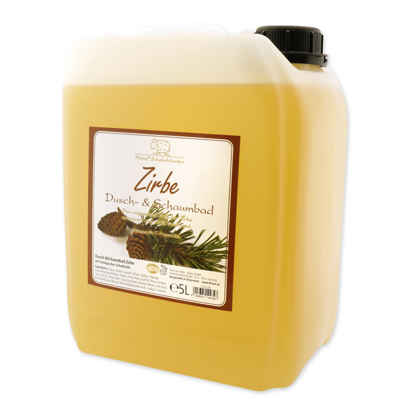 Shower- & foam bath with organic sheep milk refill 5L in a canister, Swiss pine 