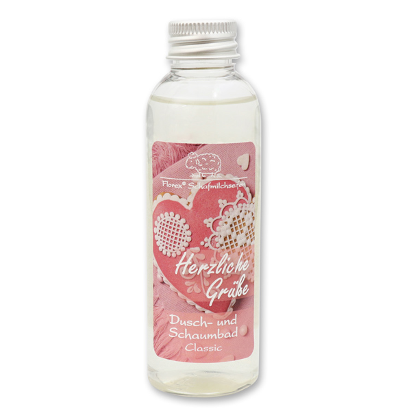 Shower- and foam bath with sheep milk 75ml "Herzliche Grüße", Classic 