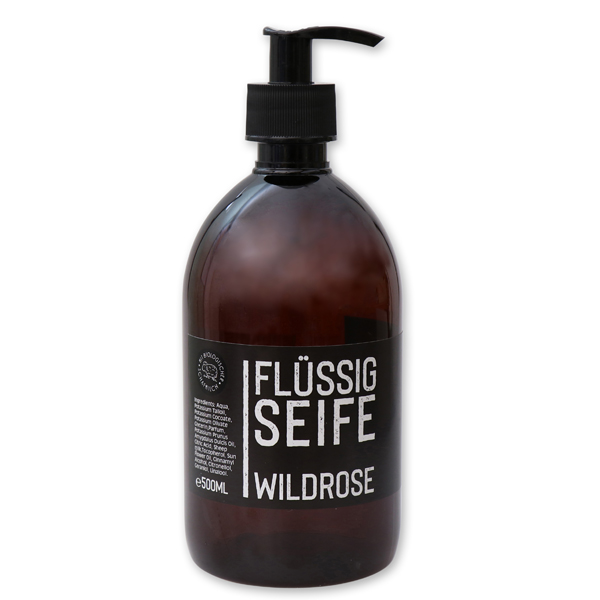 Liquid plant oil soap with sheep milk 500ml "Black Edition", in a dispenser, Rose 