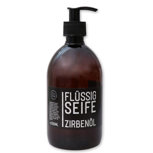 Echte flüssige Pflanzenölseife 500ml "Black Edition", Zirbe 