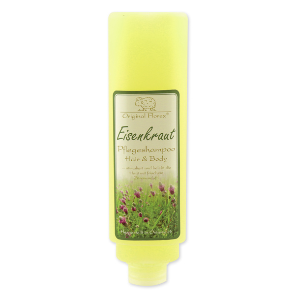 Pflegeshampoo Hair & Body mit biologischer Schafmilch 420ml im Spender für Wandhalterung, Eisenkraut 
