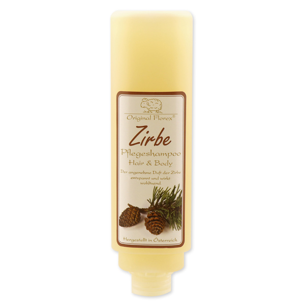 Shampoo hair & body with organic sheep milk 420ml in a dispenser for a wall holder, Swiss Pine 