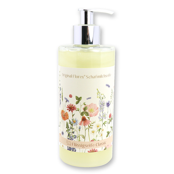 Liquid sheep milk soap 400ml in a dispenser 'Blütenzart' with design 4, Classic 