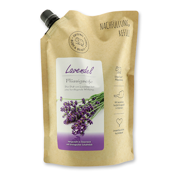 Liquid sheep milk soap 1L in a refill-bag, Lavender 