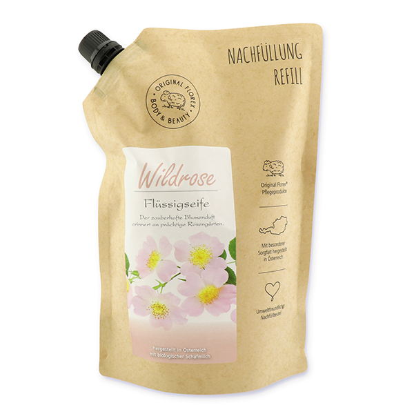 Liquid sheep milk soap 1L in a refill-bag, Wild rose 