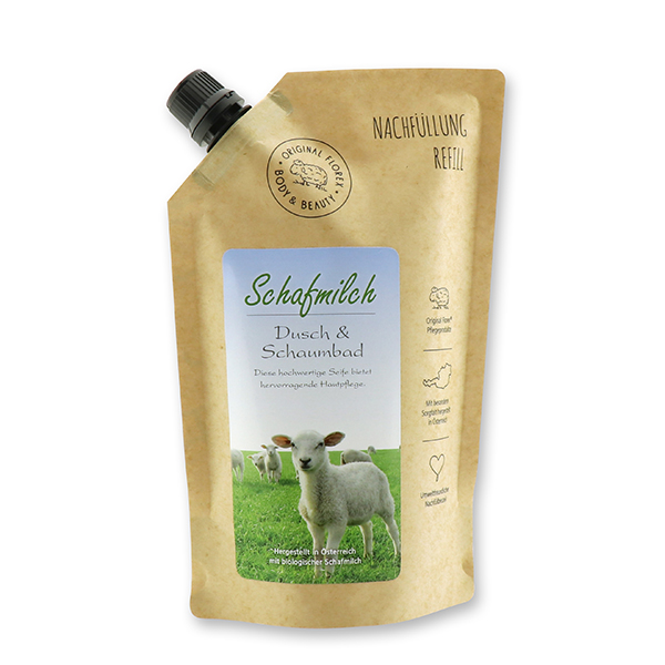 Shower- & foam bath with organic sheep milk 500ml in a refill-bag, Classic 