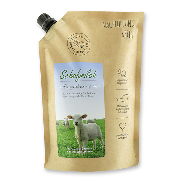 Pflegeshampoo Hair&Body mit biologischer Schafmilch 1L im Nachfüll-Beutel, Classic 