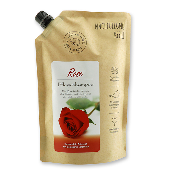 Shampoo hair&body with organic sheep milk 1L in a refill-bag, Rose 