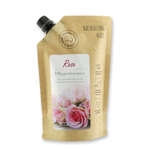Shampoo hair&body with organic sheep milk 500ml in a refill-bag, Rose 
