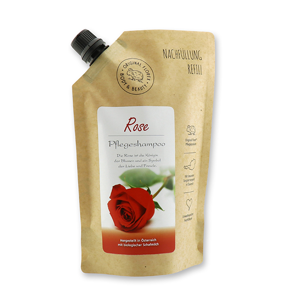 Shampoo hair&body with organic sheep milk 500ml in a refill-bag, Rose 