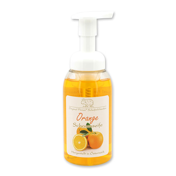 Foam soap with organic sheep milk 300ml in a dispenser, Orange 
