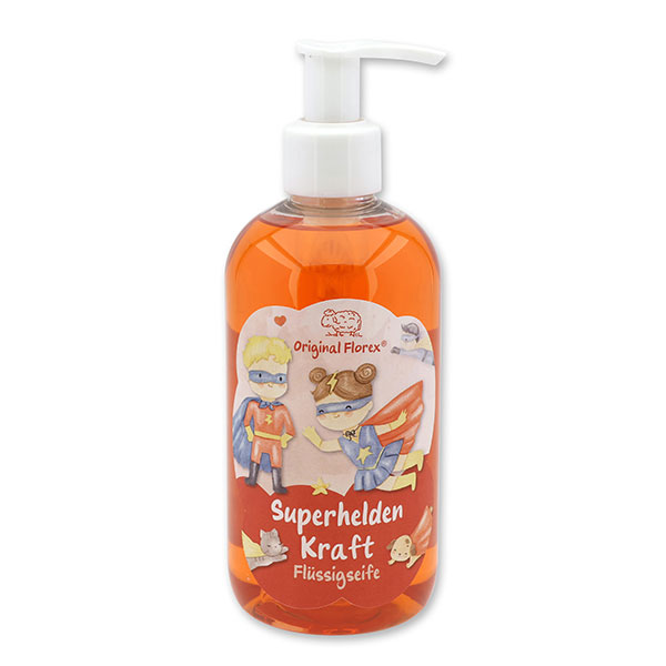 Liquid soap with organic sheep milk 300ml in a dispenser "Superhelden Kraft", Berry dream 