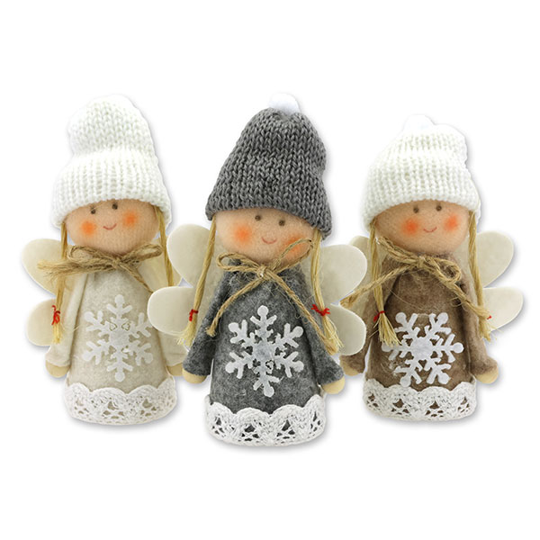 Stoffengel "Schneeflocke" 12,5cm, grau/weiß/braun 