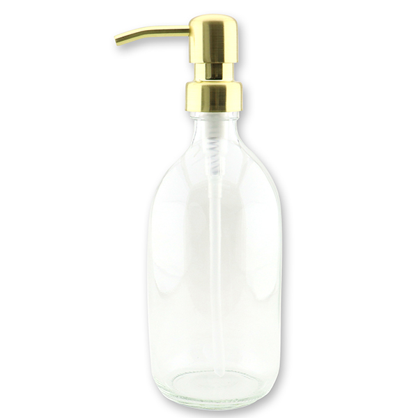 Glasflasche 500ml transparent (ohne Inhalt) mit Metallpumpe Brushed Gold 