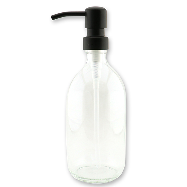Glasflasche 500ml transparent mit Metallpumpe Schwarz matt 