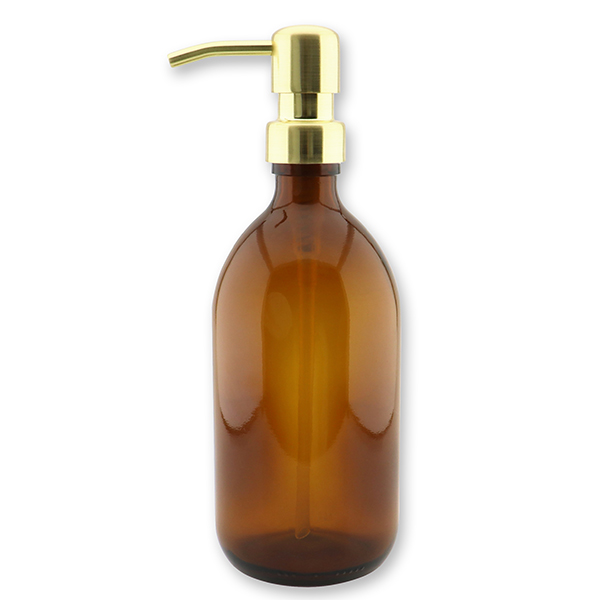 Glass bottle 500ml brown with metal pump brushed gold 