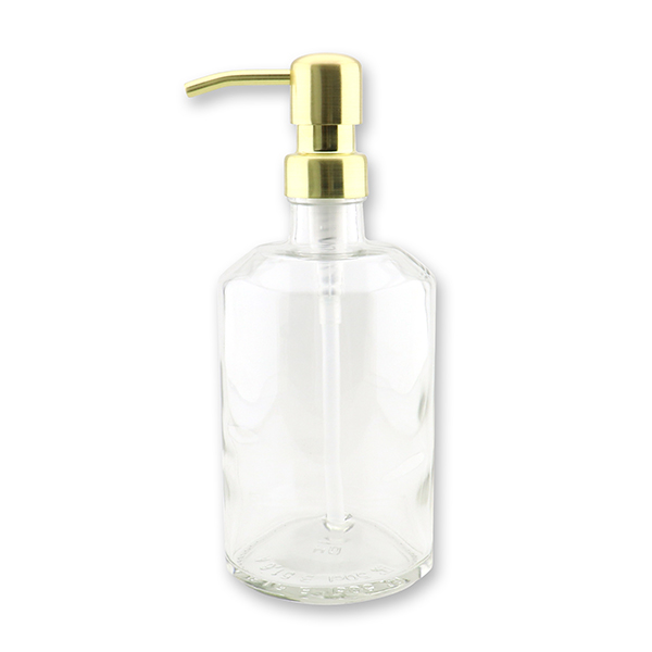 Glass bottle 500ml Chiara transparent with metal pump brushed gold 