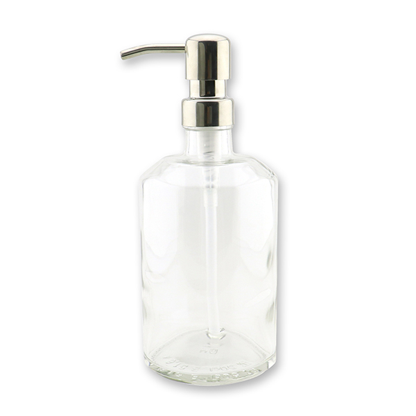 Glass bottle 500ml Chiara transparent with metal pump shiny silver 