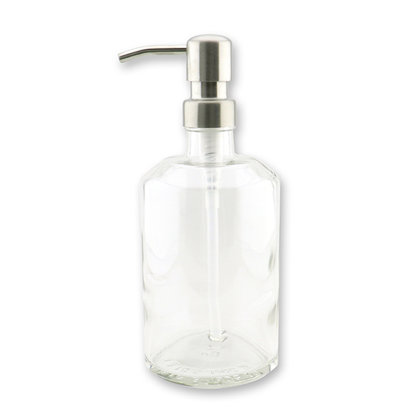 Glass bottle 500ml Chiara  transparent with metal pump brushed silver 